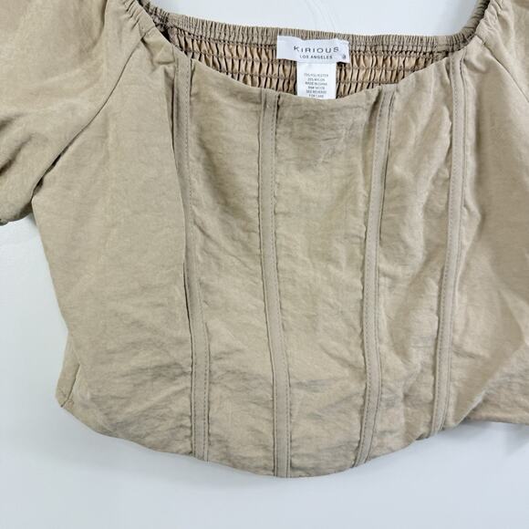 Kirious Los Angeles New Crop Top Medium Smocked Bustier Short Puff Sleeve Stripe - Picture 3 of 11